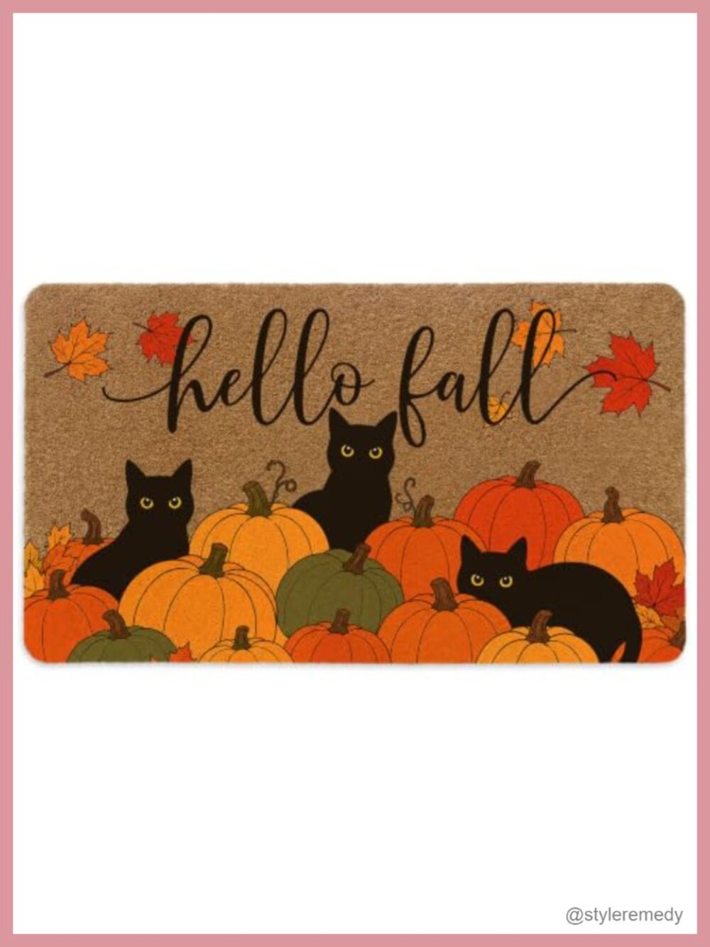 Faux Coir Fall Pumpkin Black Cat Welcome Doormat 17x30 Non-Slip